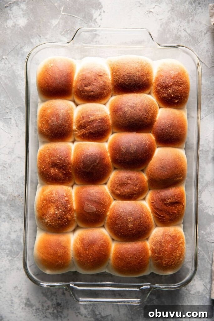 baked rhodes rolls in a baking glass dish