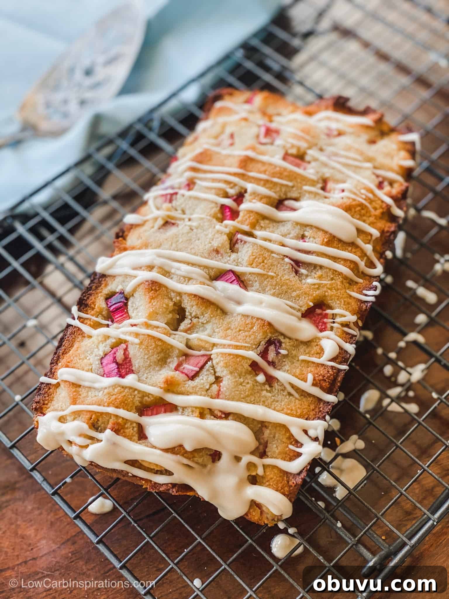 Keto Rhubarb Loaf with Sweet Glaze Topping 6 Keto Rhubarb Bread