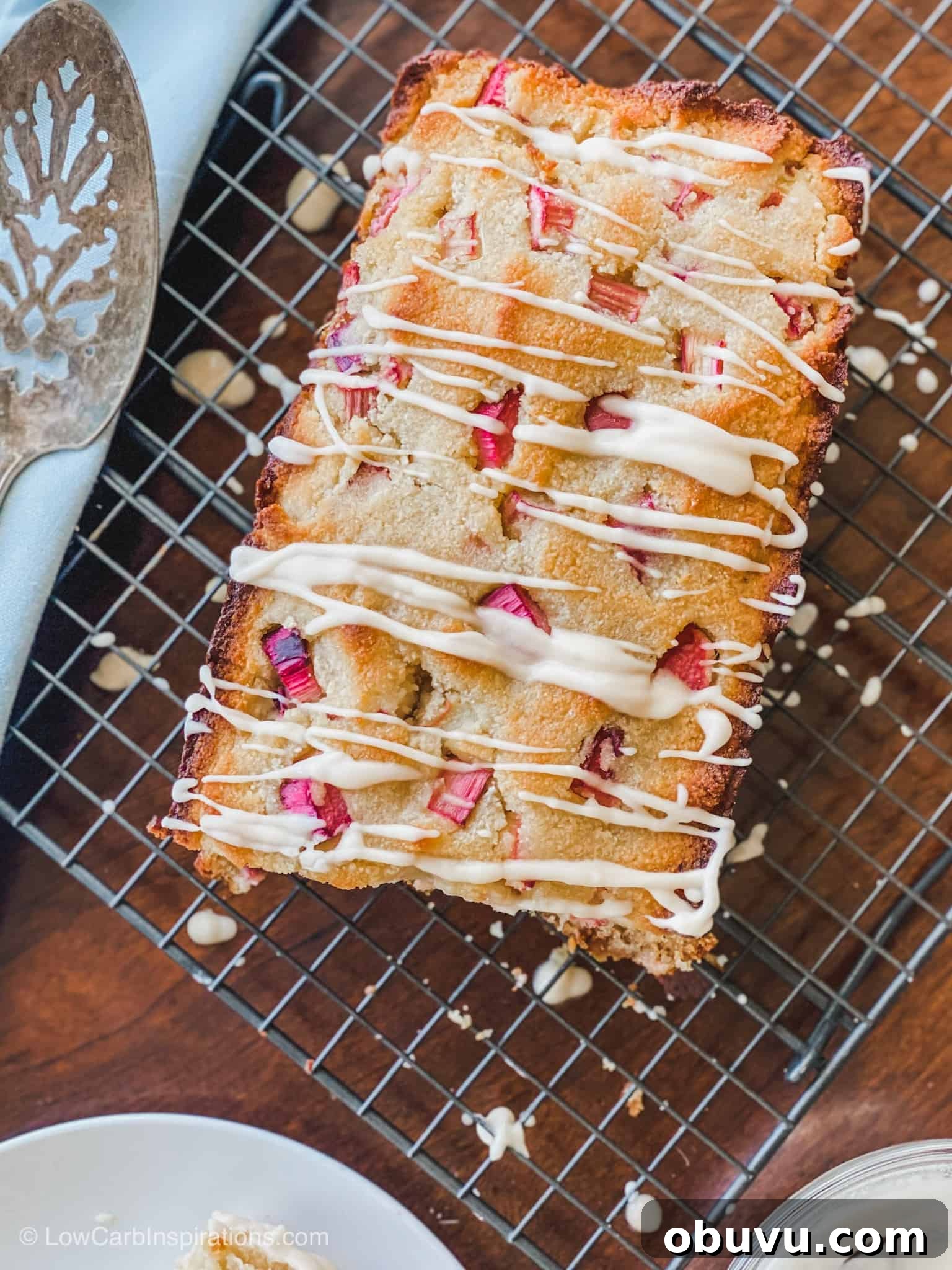 Keto Rhubarb Loaf with Sweet Glaze Topping 8 Keto Rhubarb Bread