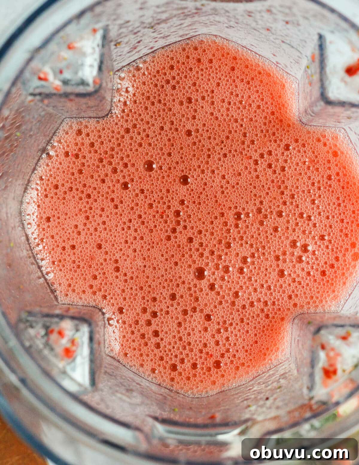 Strawberry & Passion Fruit Granita Recipe for Summer Refreshment 5 Strawberry passion fruit juice in a blender.