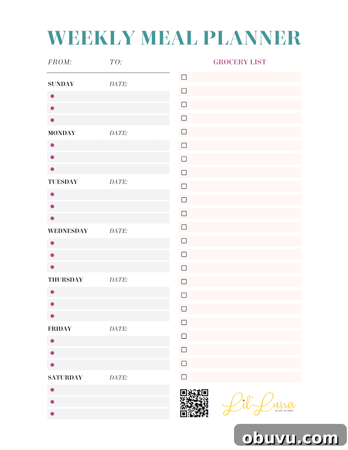 Weekly meal plan printable. Weekly meal plan printable.