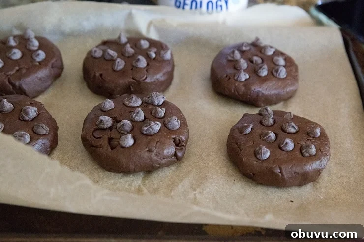 Double Chocolate Vegan Black Bean Cookies — High-Protein Treats 9 Raw black bean cookie dough on a cookie sheet