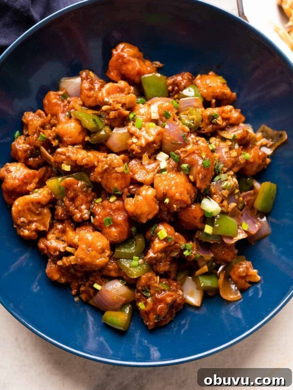 Gobi manchurian served in a blue bowl
