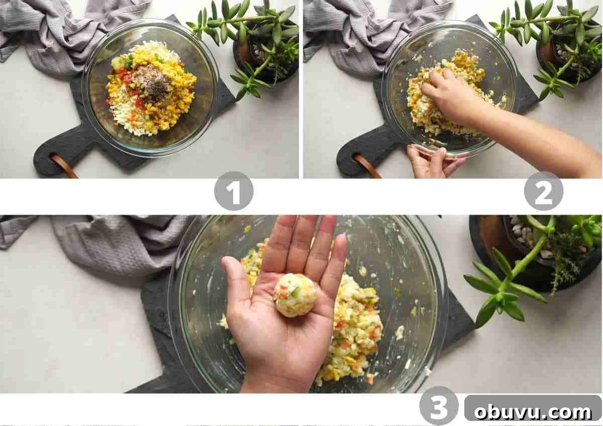 Step by step pictures showing how to make cheese ball mixture