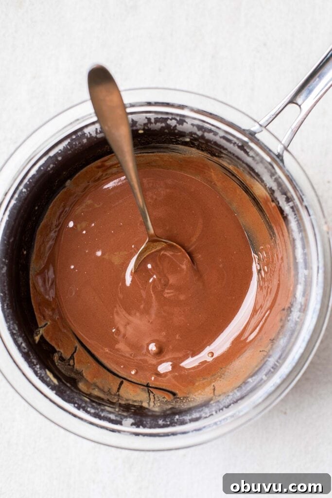 Melted chocolate in a double boiler.