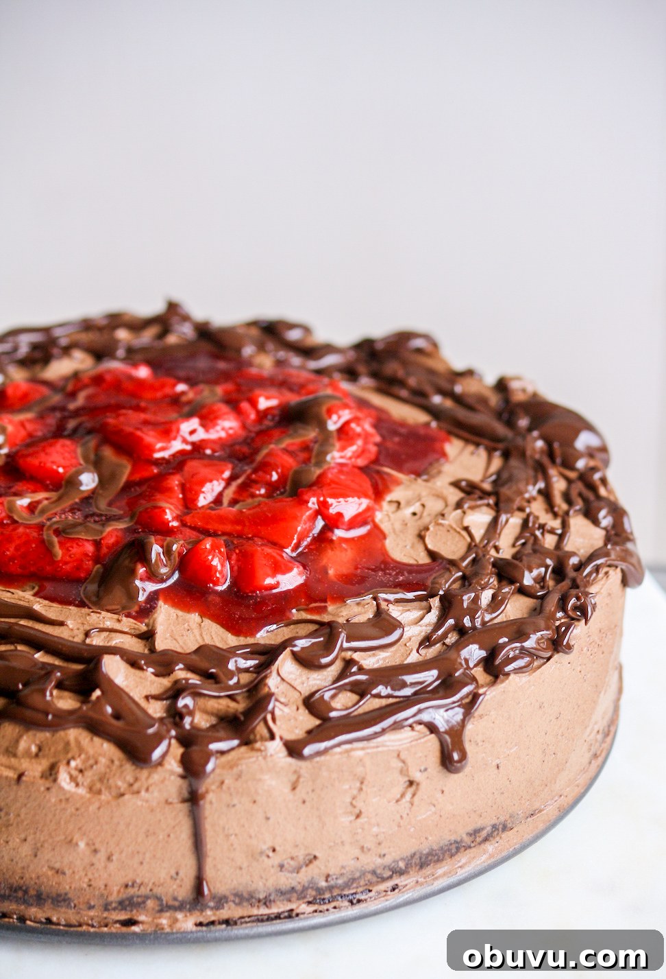 Decadent Chocolate Strawberry Layer Cake Recipe 2 Simple chocolate cake layered with roasted strawberries and whipped ganache frosting