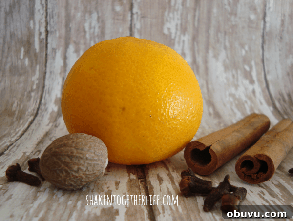 orange whole nutmeg, cinnamon sticks, and whole cloves