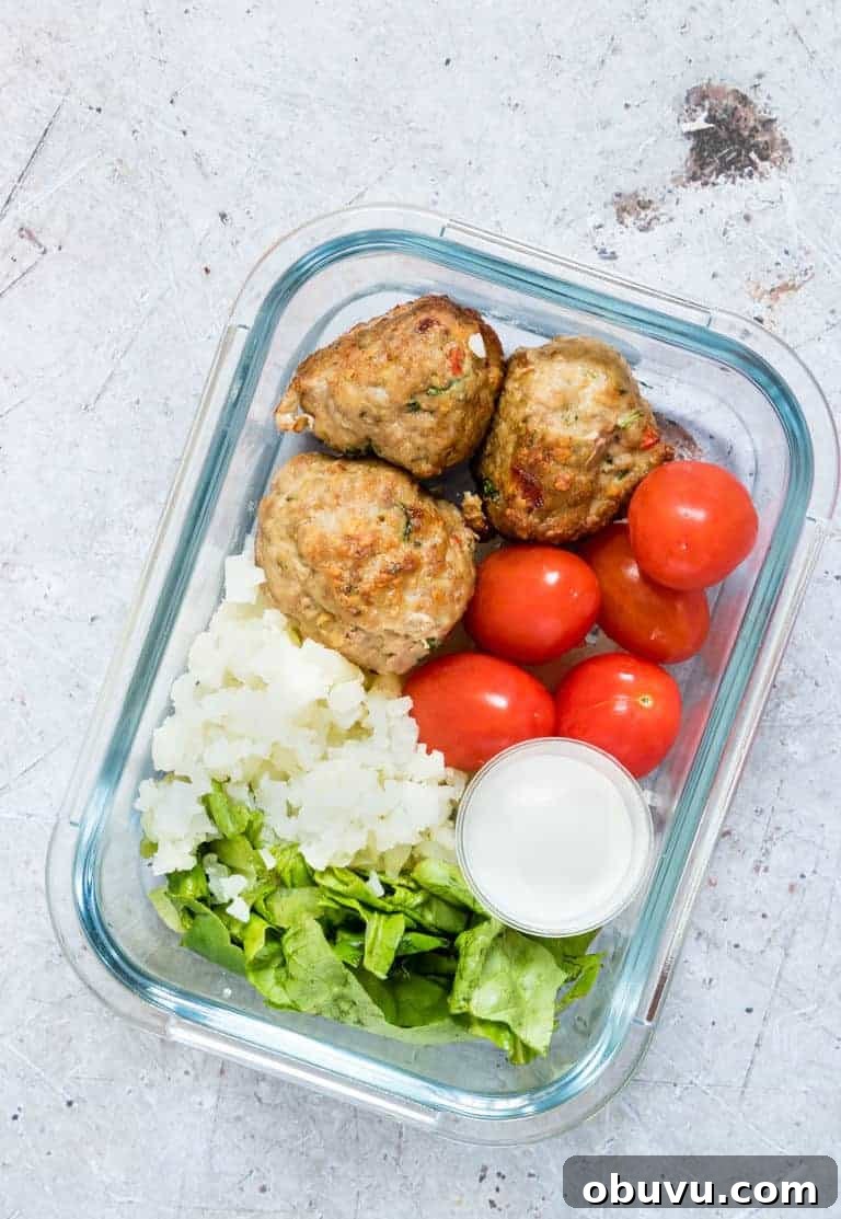 Meal prep bowl with turkey meatballs and veggies