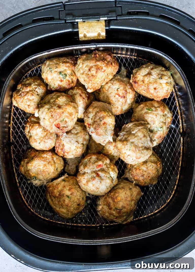 Cooked Air Fryer Meatballs in an air fryer