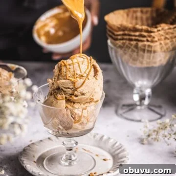 drizzling cookie butter over ice cream