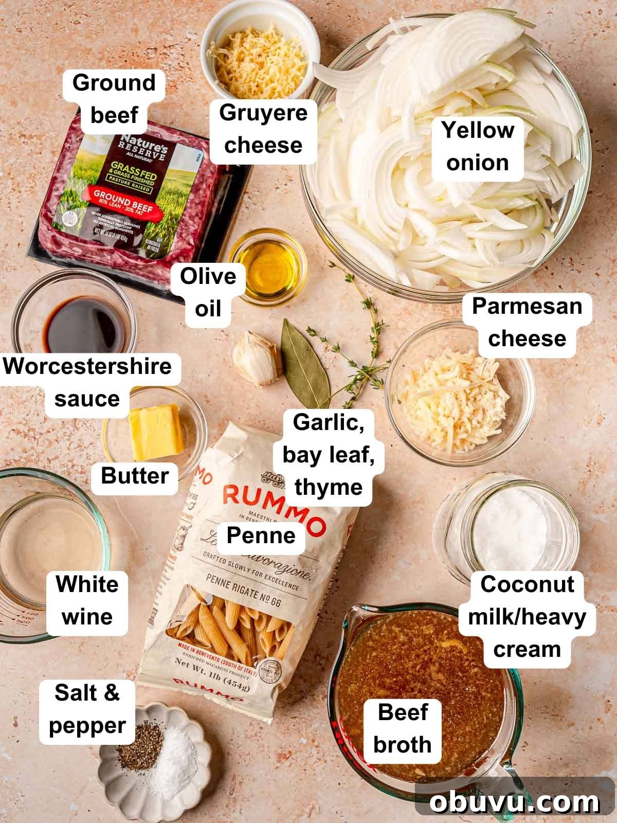 Creamy French Onion Soup Pasta Made in One Pot 3 Ingredients in French onion soup pasta.