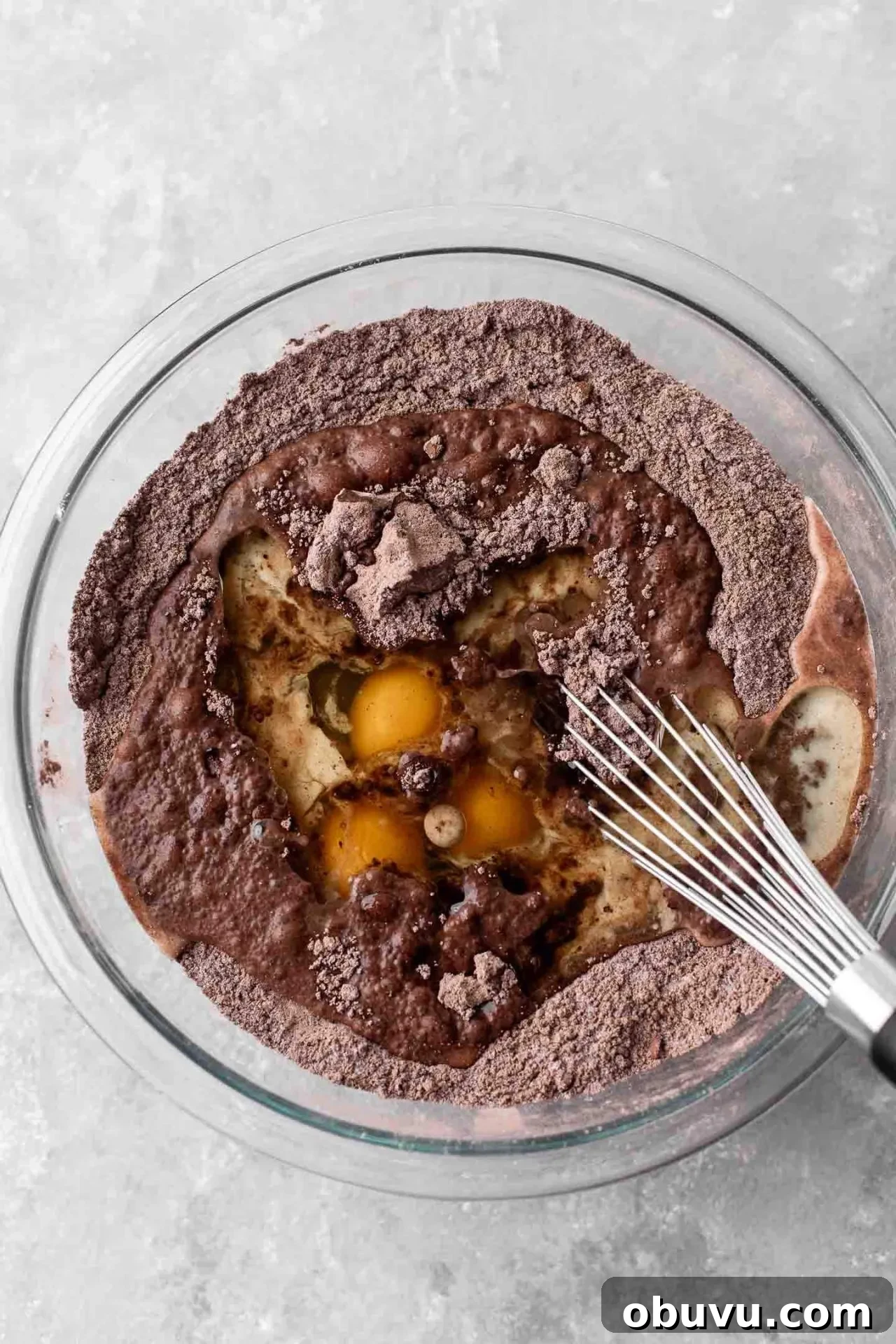 Decadent Gluten-Free Chocolate Cake Recipe 4 gluten free chocolate cake wet ingredients added to dry ingredients in bowl
