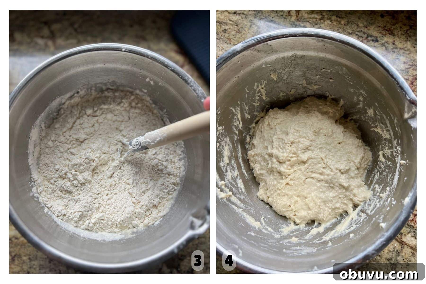Sourdough Focaccia: Crispy, Airy Italian-Style Loaf Recipe 6 A mixing bowl with a dough whisk and ingredients for sourdough focaccia bread.
