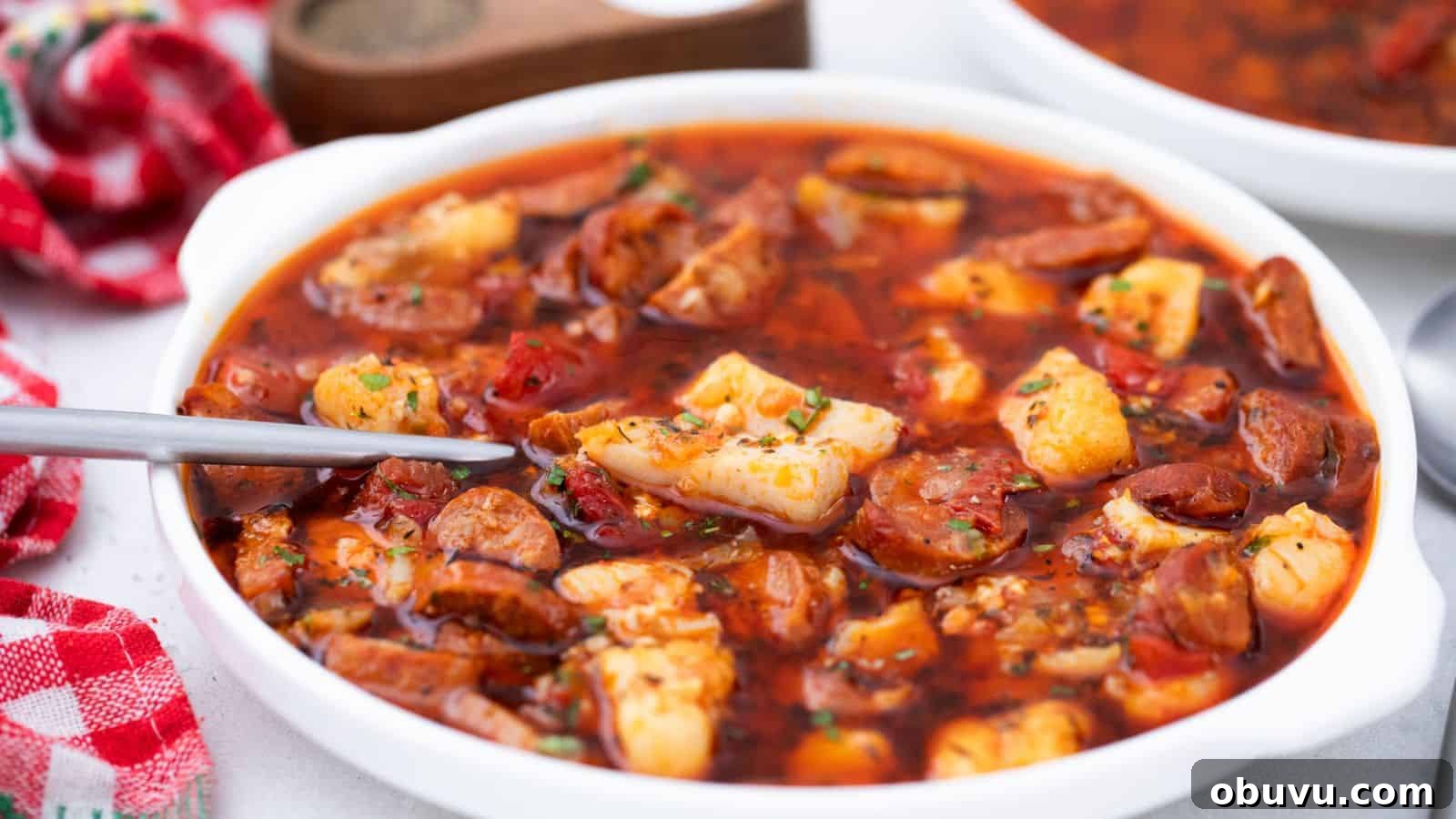 29 Delicious Low-Carb Meals That Aren’t Just Salad 16 A bowl of soup with sausage and fish.