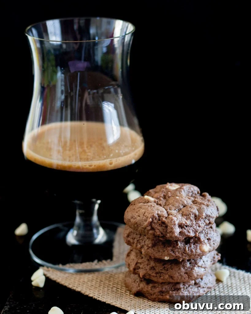 Chocolate Coffee Stout Cookies — Rich Beer-Infused Cookies 2 Soft chocolate coffee stout beer cookies are the perfect treat for a beer lover! The beer taste is just right and blends perfectly with the chocolate.