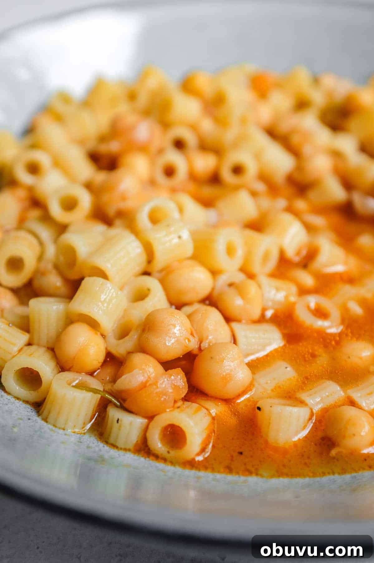 a bowl of Italian pasta e ceci take from a close angle