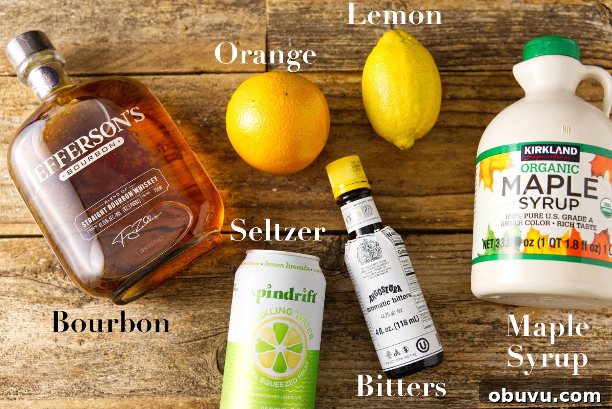 Maple Bourbon Smash Cocktail Recipe — Warm Autumn Whiskey Smash 4 Ingredients for maple bourbon smash cocktail.