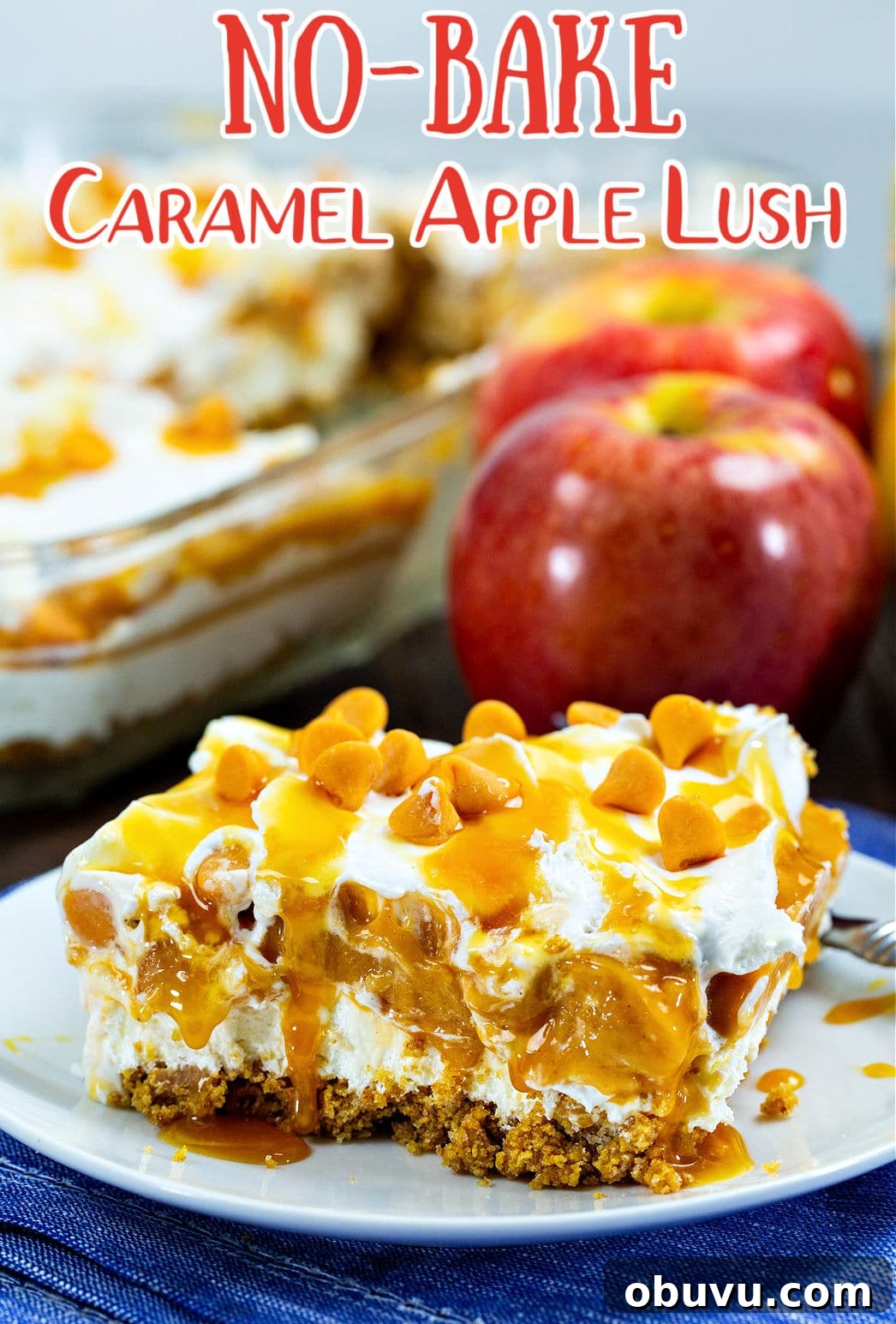 No-Bake Caramel Apple Lush Dessert Recipe 3 Apple Lush on a plate.
