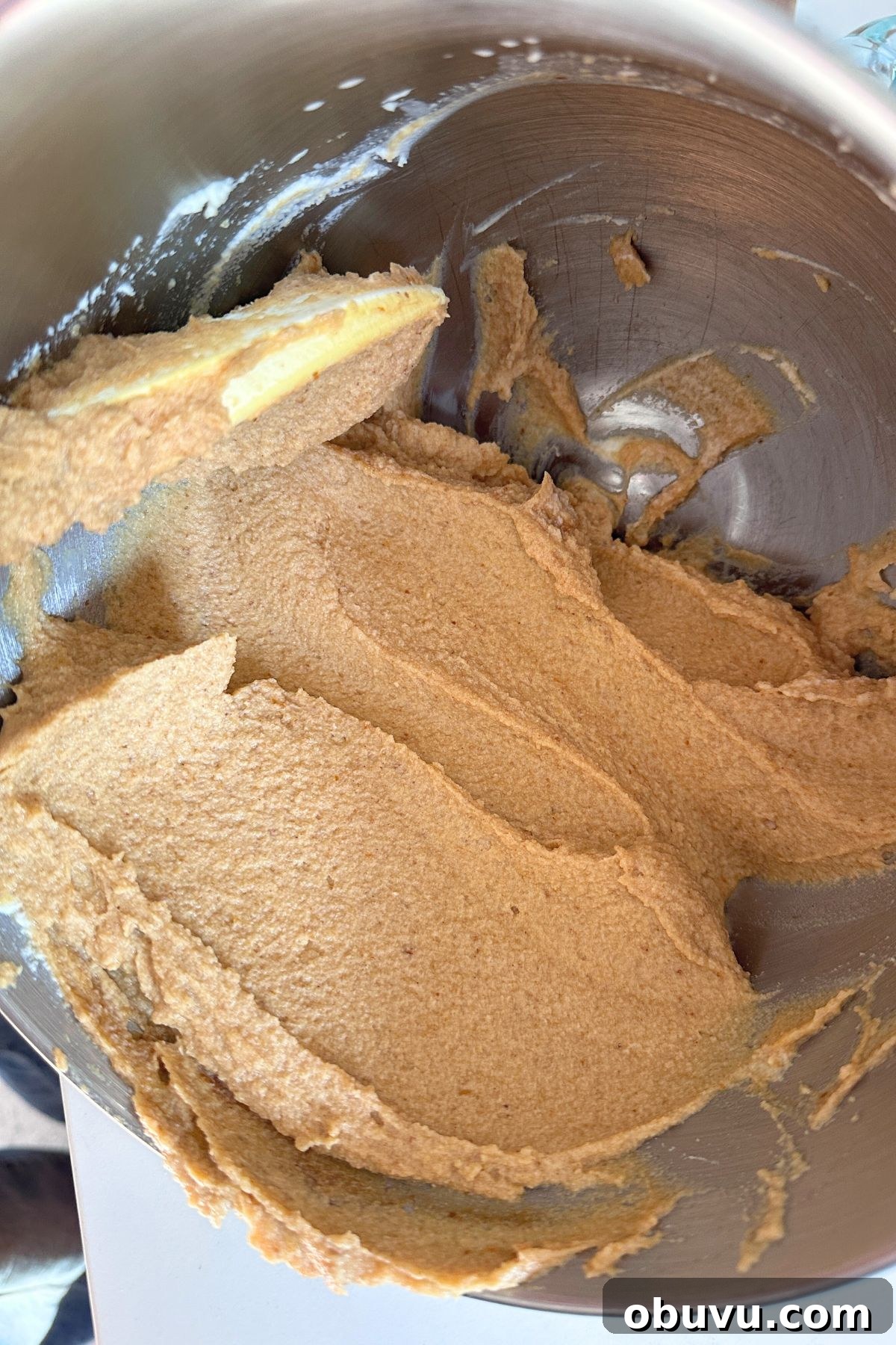 No-Bake Pumpkin Icebox Cake for Fall Desserts 4 A large bowl with Mascarpone, heavy cream, pumpkin butter and salt.