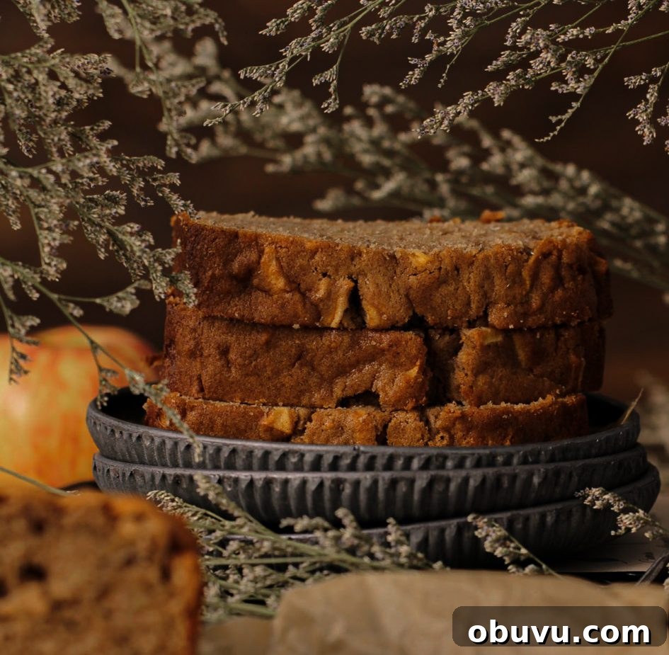 Moist Apple Loaf Recipe with Cinnamon Glaze 7 apples, cinnamon, nutmeg, butter, baking powder, 9x5 inch loaf pan
