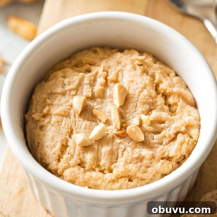 Peanut Butter Mug Cookie on wooden cutting board