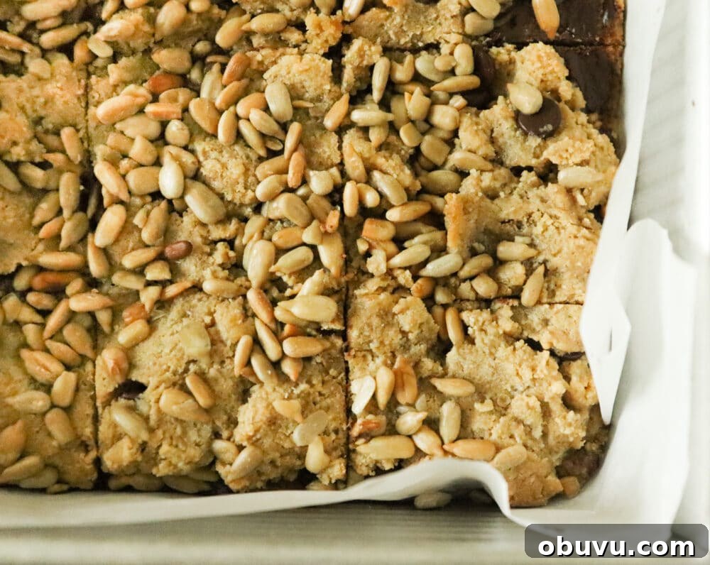 cookie bars fresh out of the oven and sliced closeup