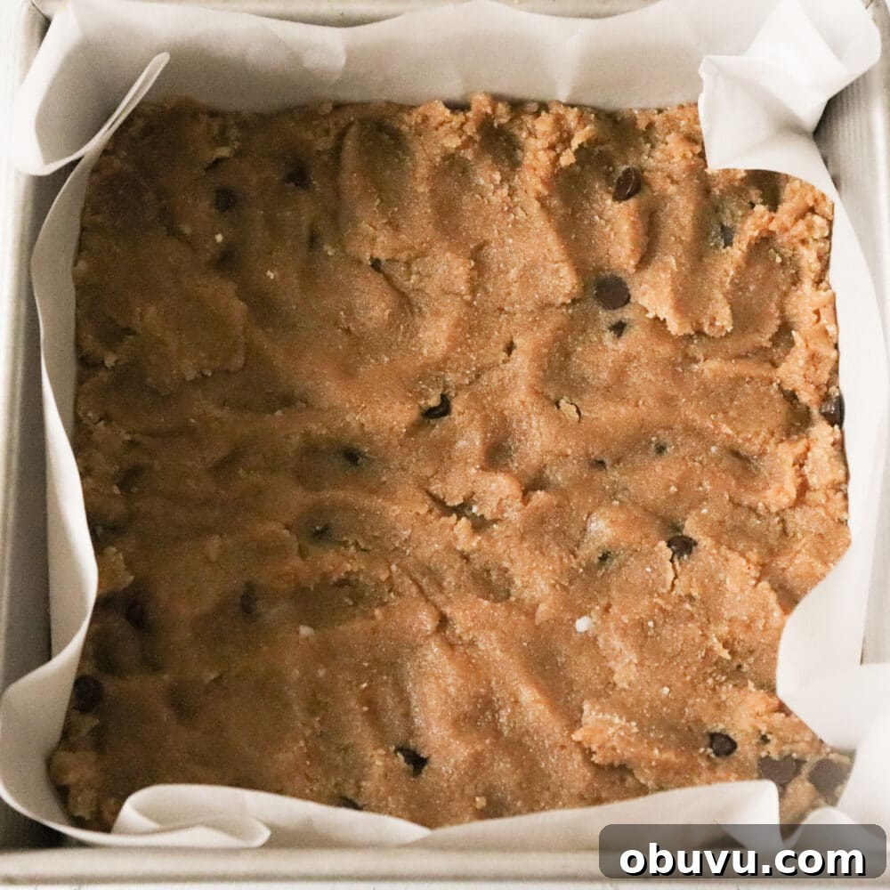 bottom layer cookie dough in square pan