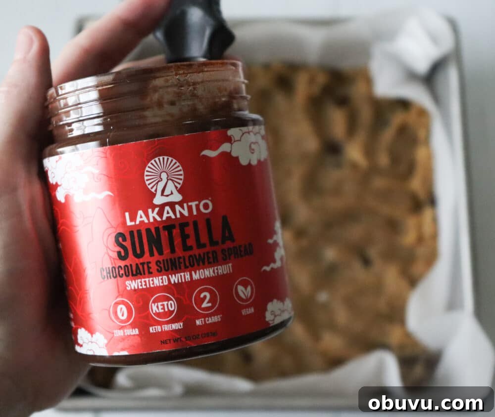 Suntella closeup with bottom cookie layer in pan in background