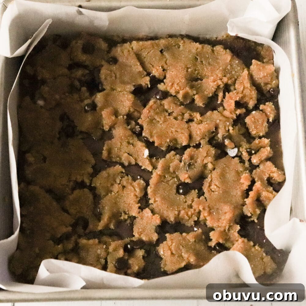 cookie bars assembled and ready to bake
