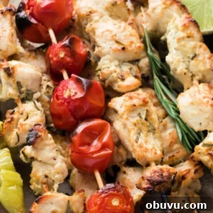 closeup of chicken skewers