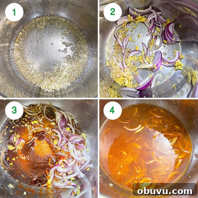 step by step picture collage of making garlic noodles in instant pot