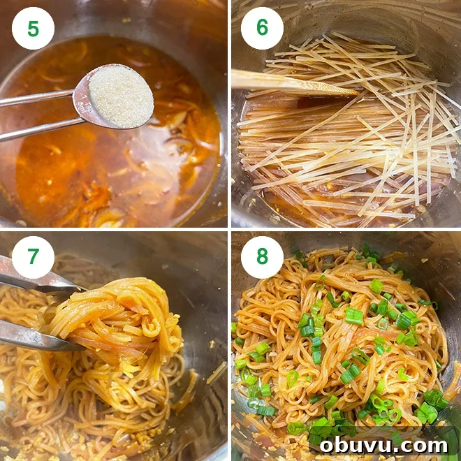 step by step picture collage of making garlic noodles in instant pot