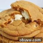 White Chocolate Stuffed Butterscotch Cookies. Chewy butterscotch pudding cookies packed full of white chocolate for a melty, gooey middle. These use a butterscotch pudding mix to give the strong butterscotch flavour and to add chew to the cookie. #butterscotchcookies