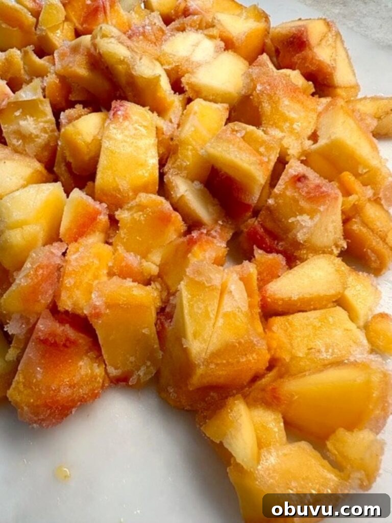 Irresistible Peach Cake Recipe You'll Make Again and Again 7 chopped frozen peaches