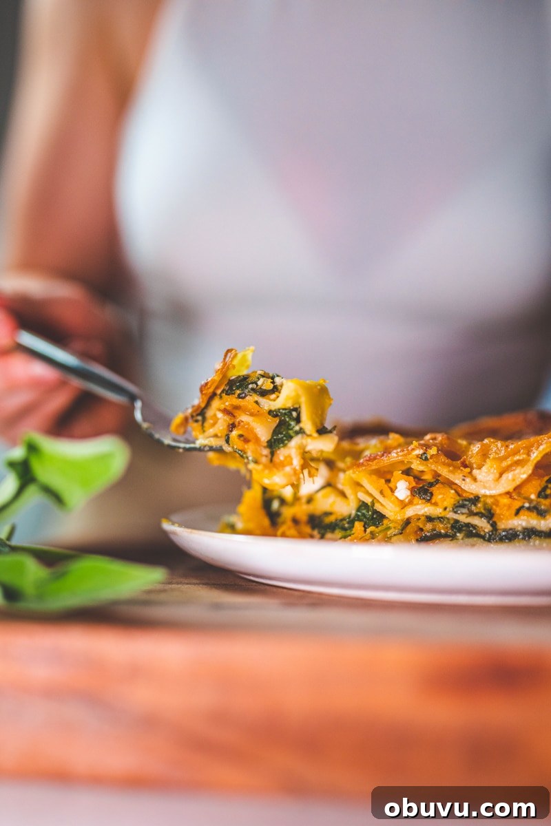 Butternut Squash and Spinach Lasagne Recipe 4 A forkful of Butternut Squash & Spinach Lasagne - Georgie Eats.