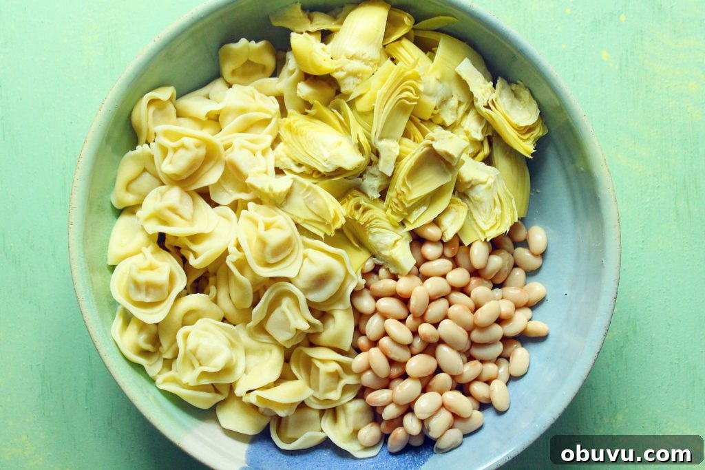 Lemon Basil Tortellini & White Bean Pasta Salad 3 White Bean + Tortellini Pasta Salad with Lemon Basil Vinaigrette