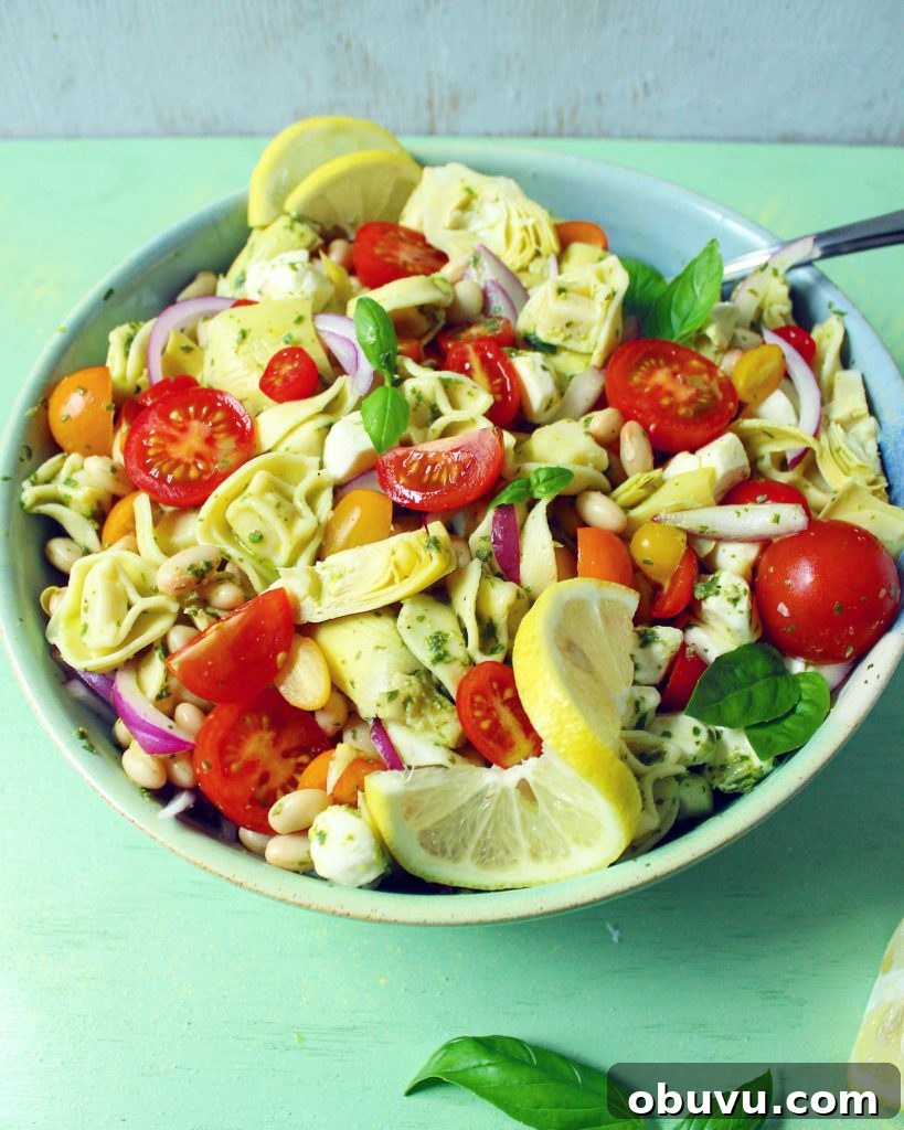 Lemon Basil Tortellini & White Bean Pasta Salad 6 White Bean + Tortellini Pasta Salad with Lemon Basil Vinaigrette