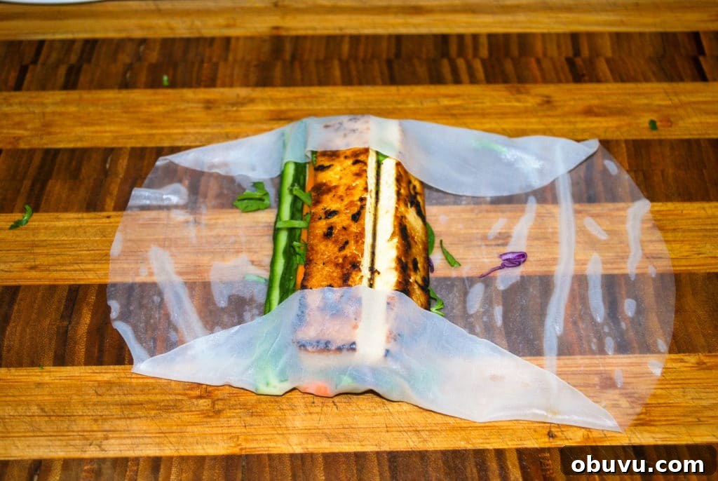 step one of how to wrap a summer roll