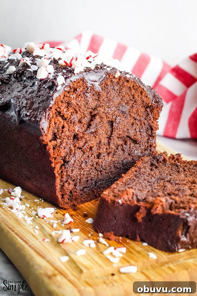 Chocolate Peppermint Pound Cake Recipe — Festive Holiday Dessert 4 Peppermint Chocolate Pound Cake on wooden serving board
