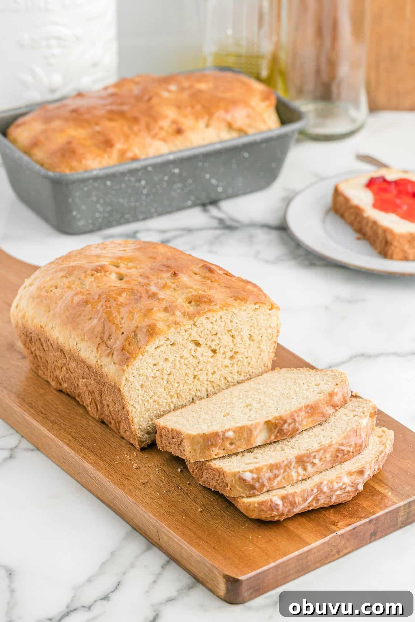 No knead whole wheat bread on a cutting board.