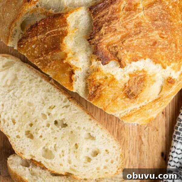 Overhead view of a partially sliced loaf of bread.