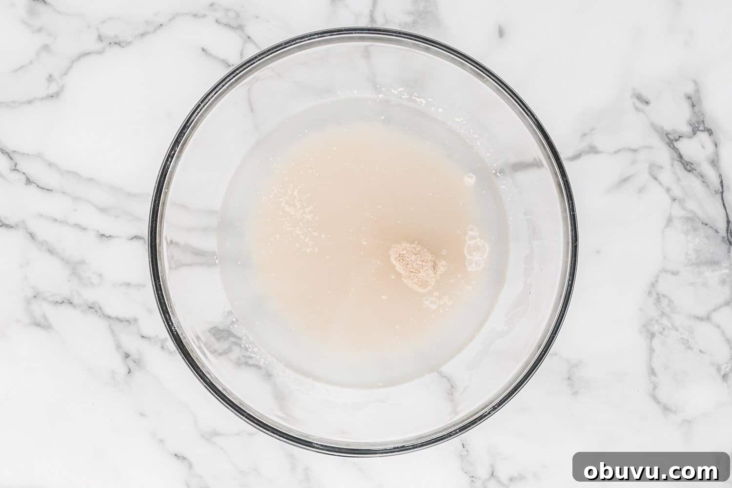 Water and yeast in a bowl.
