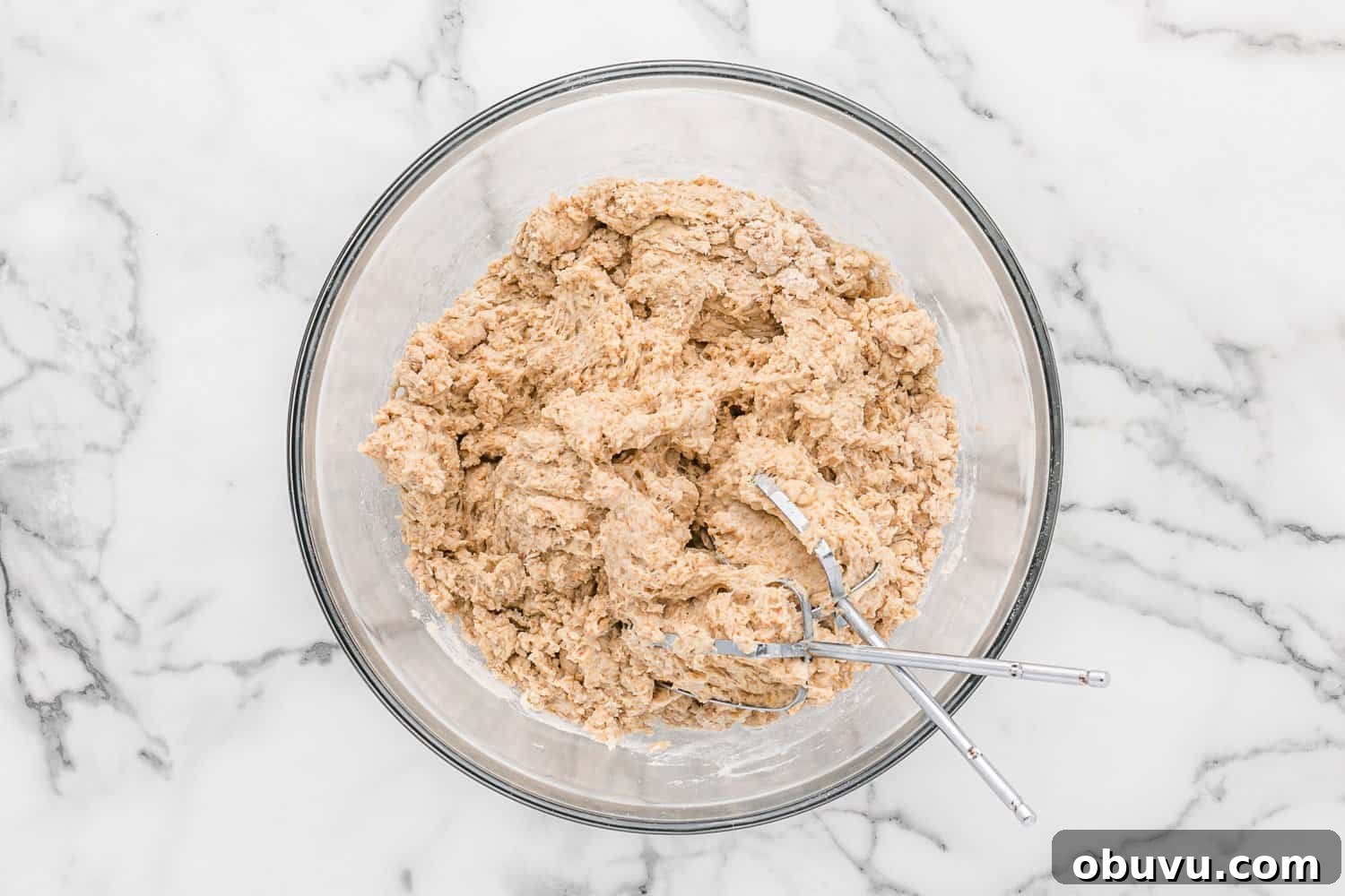 Dough mixed with only half of flour.