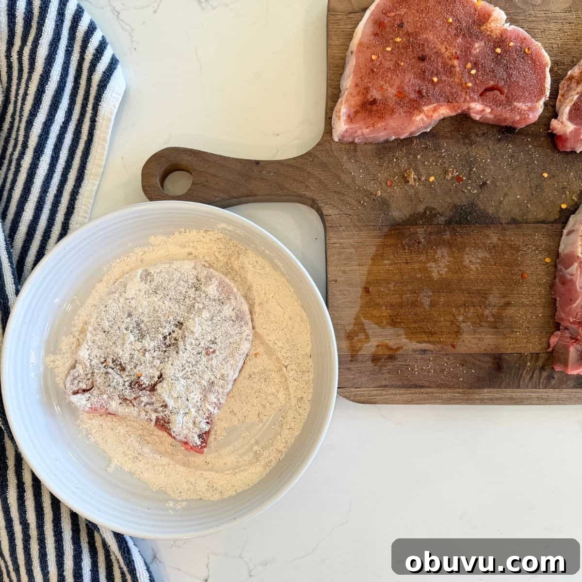 Pan-Seared Pork Chops: Seasoning and Searing for Juicy Results 5 dredging seasoned pork chops in flour