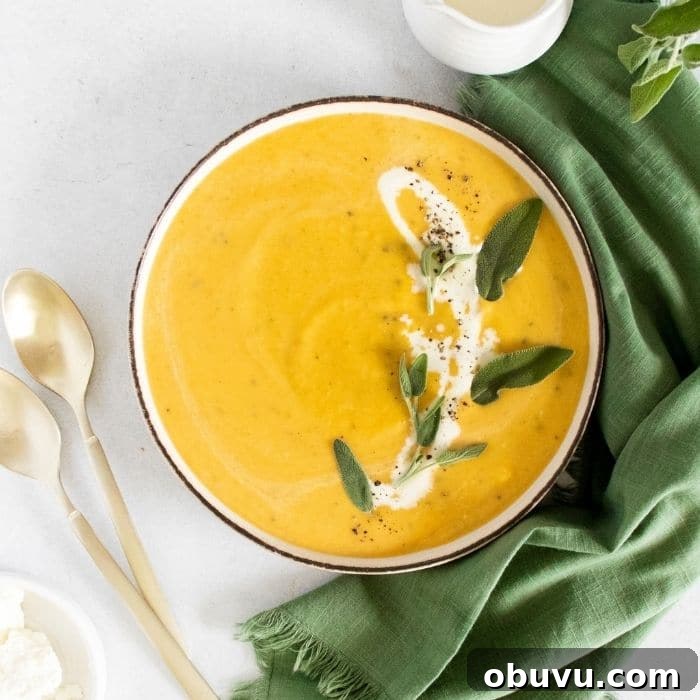 Creamy Instant Pot Butternut Squash Soup Recipe for Fall 2 butternut squash soup with cream and fresh herbs on top