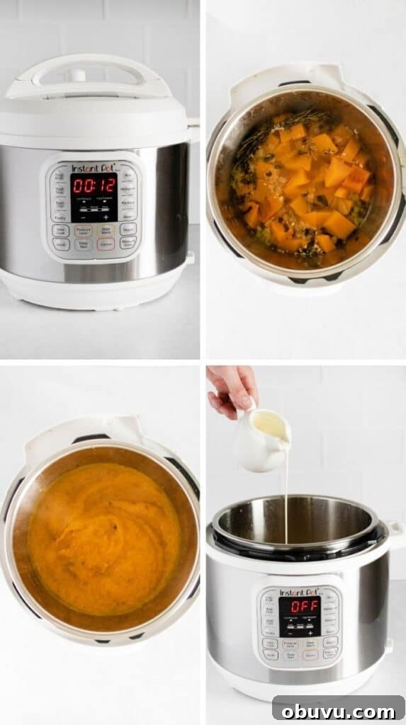 Creamy Instant Pot Butternut Squash Soup Recipe for Fall 4 steps on how to make pressure cooker soup