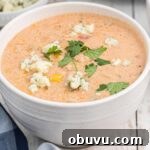 Close up of a bowl of slow cooker buffalo chicken chili.