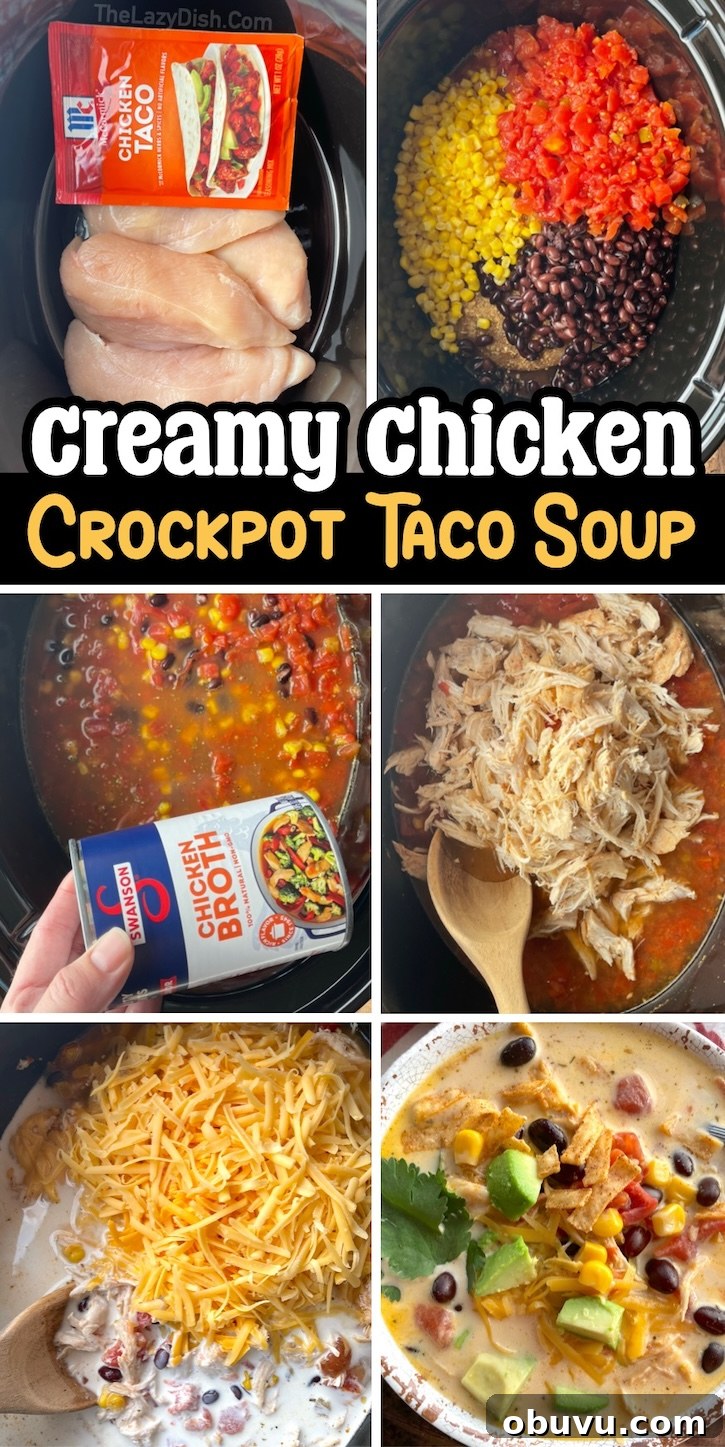 Creamy Chicken Taco Soup Recipe for Cozy Weeknight Dinners 15 Easy crockpot dinner recipe! This creamy chicken taco soup is simple to make with just a few ingredients that your family will love.