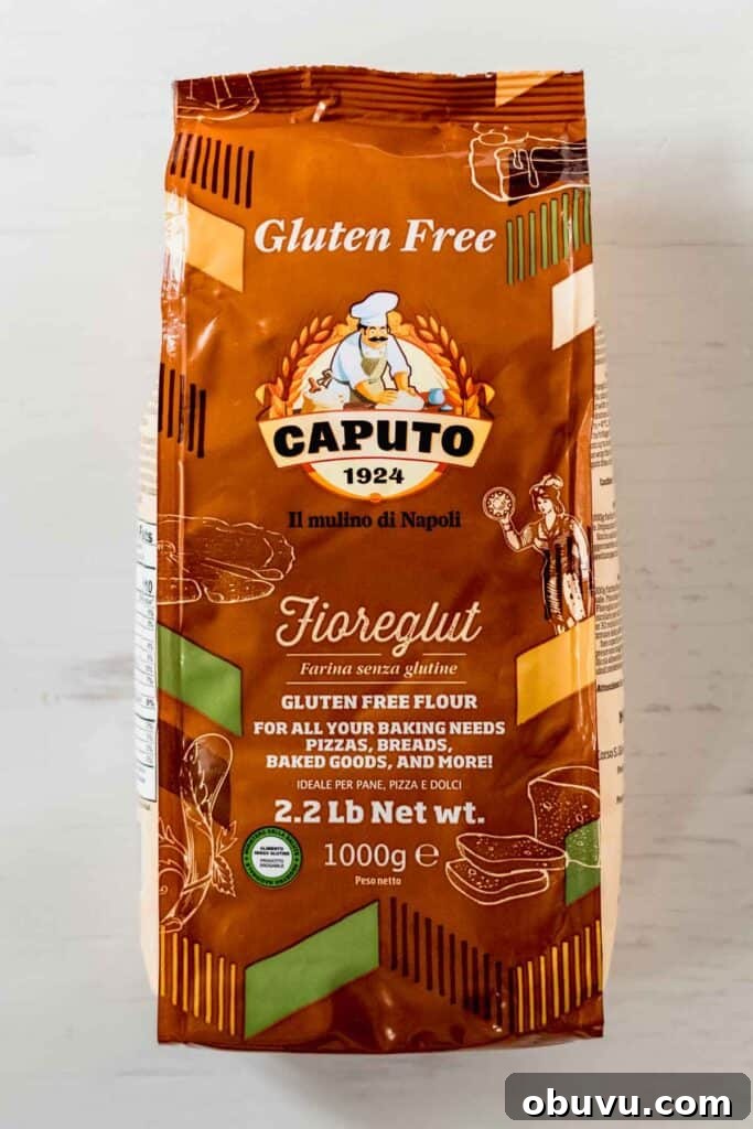 Homemade Gluten-Free Pizza Recipe: Crispy Crust & Tasty Toppings 3 A bag of Caputo gluten free flour on wooden surface.