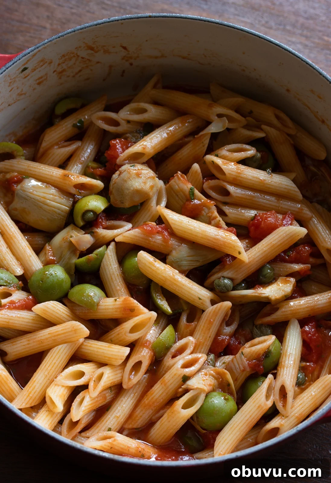 Sun-Dried Tomato Penne with Olives & Artichokes 5 penne pasta added to the tomato sauce
